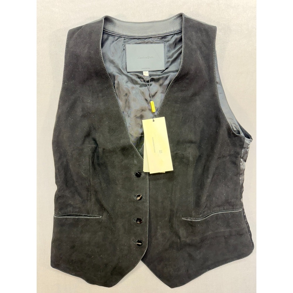 New Massimo Dutti Women Black Leather Vest Size Small MSRP $249